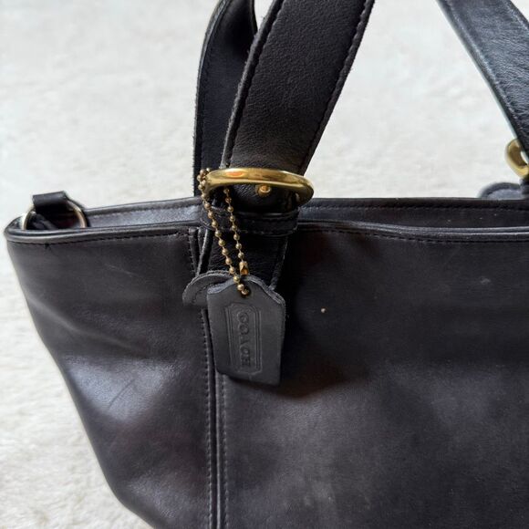 Vintage Coach Black Waverly Small Tote Bag Leather 90s Purse - Picture 3 of 9